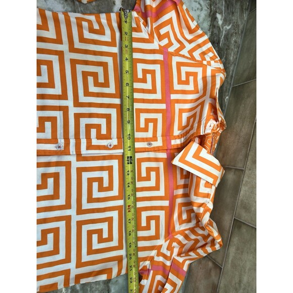 Tizzie Shirt Women L Orange Pink Geometric Print Button Down Long Sleeve Stretch - Picture 7 of 9